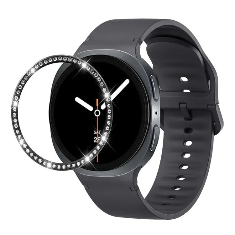 Dây đồng hồ silicone thêu màu trơn và viền kim cương, dành cho Samsung Galaxy Watch8 44mm, Samsung Galaxy Watch8 40mm