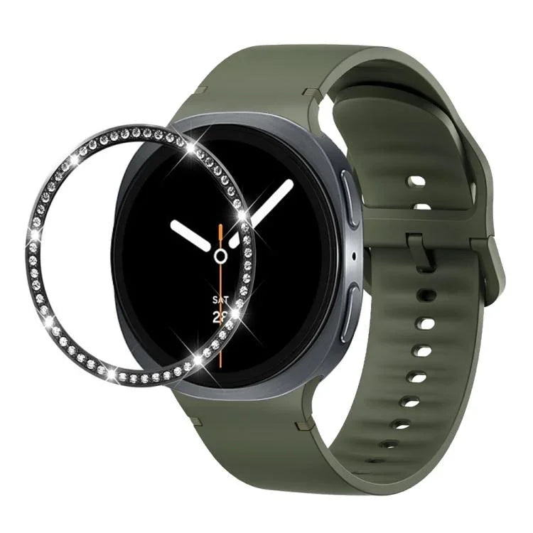 Dây đồng hồ silicone thêu màu trơn và viền kim cương, dành cho Samsung Galaxy Watch8 44mm, Samsung Galaxy Watch8 40mm