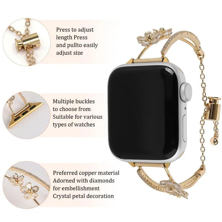 Dây đồng hồ vòng tay hoa 5 cánh Zircon khảm đồng, Dành cho Apple Watch 46mm / 49mm / 45mm / 44mm, Dành cho Apple Watch 42mm / 41mm / 40mm / 38mm