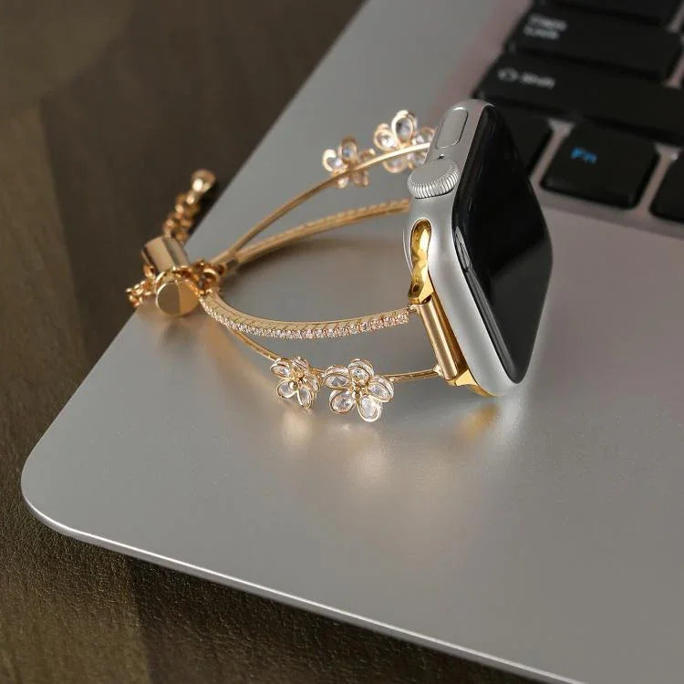 Dây đồng hồ vòng tay hoa 5 cánh Zircon khảm đồng, Dành cho Apple Watch 46mm / 49mm / 45mm / 44mm, Dành cho Apple Watch 42mm / 41mm / 40mm / 38mm