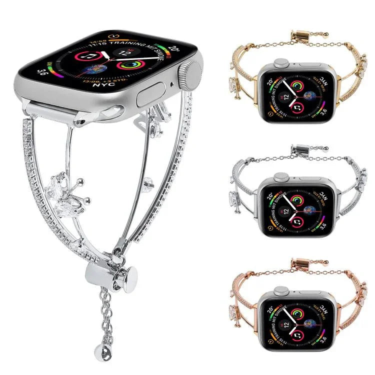 Dây đồng hồ vòng tay Zircon bướm khảm đồng, Dành cho Apple Watch 46mm / 49mm / 45mm / 44mm, Dành cho Apple Watch 42mm / 41mm / 40mm / 38mm