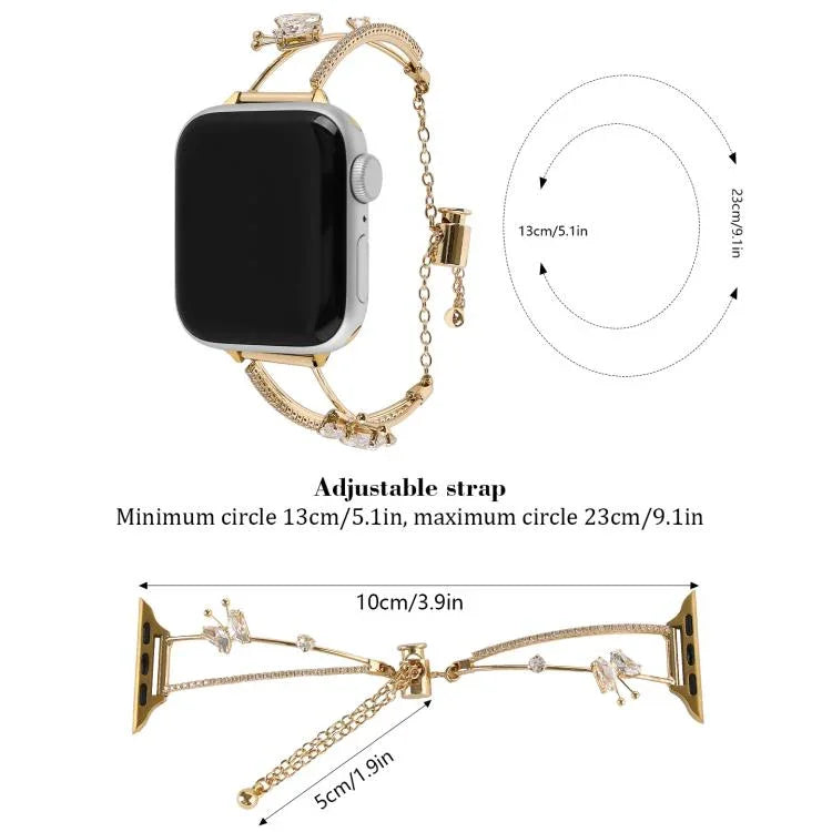 Dây đồng hồ vòng tay Zircon bướm khảm đồng, Dành cho Apple Watch 46mm / 49mm / 45mm / 44mm, Dành cho Apple Watch 42mm / 41mm / 40mm / 38mm
