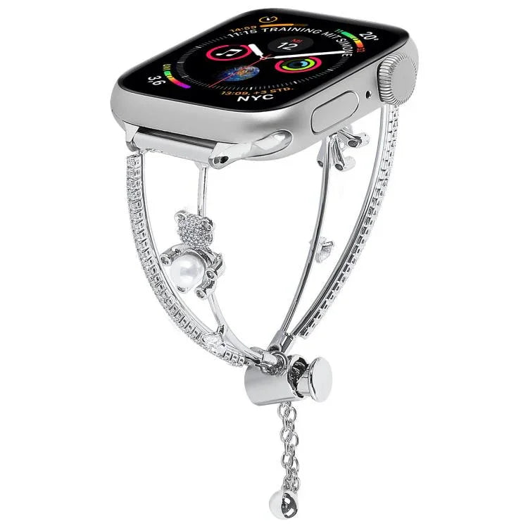 Dây đồng hồ vòng tay gấu khảm đồng Zircon, dành cho Apple Watch 46mm / 49mm / 45mm / 44mm, dành cho Apple Watch 42mm / 41mm / 40mm / 38mm