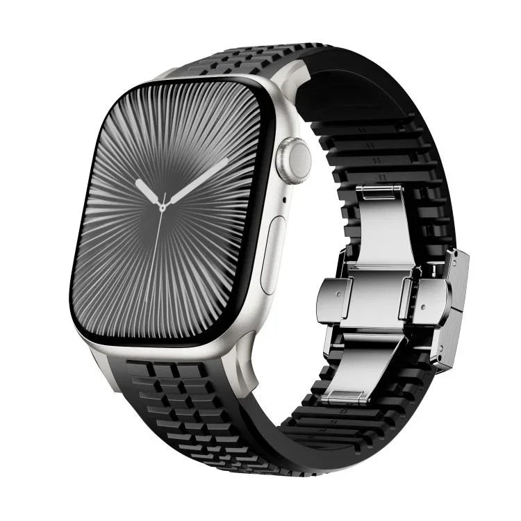 Dây đồng hồ silicone khóa gập họa tiết nổi, dành cho Apple Watch 46mm / 49mm / 45mm / 44mm