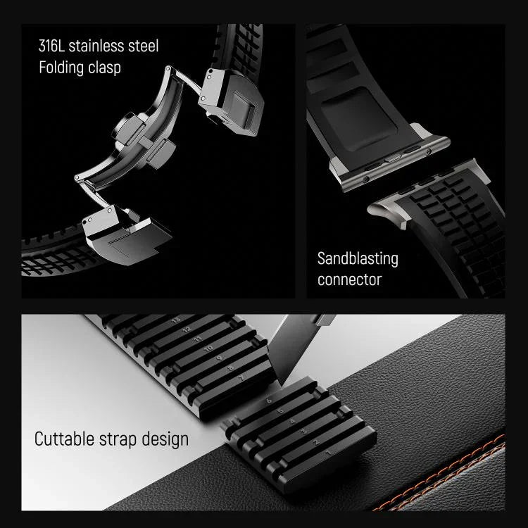 Dây đồng hồ silicone khóa gập họa tiết nổi, dành cho Apple Watch 46mm / 49mm / 45mm / 44mm