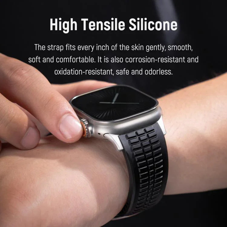Dây đồng hồ silicone khóa gập họa tiết nổi, dành cho Apple Watch 46mm / 49mm / 45mm / 44mm