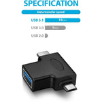 JUNSUNMAY Bộ chuyển đổi OTG 2 trong 1 USB 3.0 sang Micro USB và Type-C, 2 trong 1