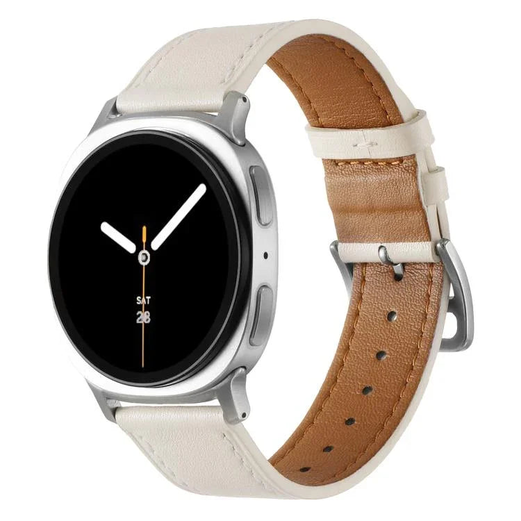 Dây đồng hồ da thật khóa bạc thép không gỉ, Dành cho Samsung Galaxy Watch8 / Watch8 Classic