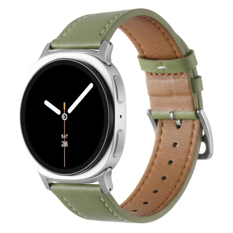 Dây đồng hồ da thật khóa bạc thép không gỉ, Dành cho Samsung Galaxy Watch8 / Watch8 Classic