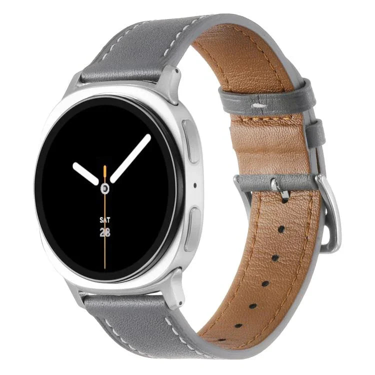 Dây đồng hồ da thật khóa bạc thép không gỉ, Dành cho Samsung Galaxy Watch8 / Watch8 Classic