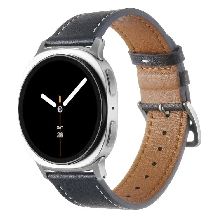 Dây đồng hồ da thật khóa bạc thép không gỉ, Dành cho Samsung Galaxy Watch8 / Watch8 Classic