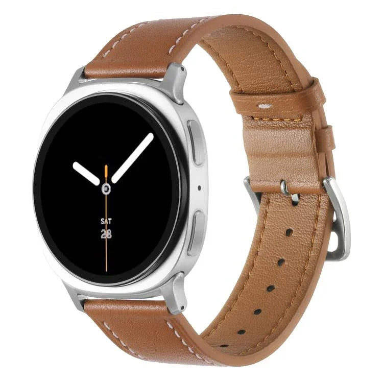 Dây đồng hồ da thật khóa bạc thép không gỉ, Dành cho Samsung Galaxy Watch8 / Watch8 Classic