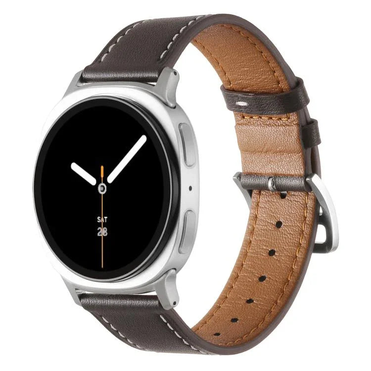 Dây đồng hồ da thật khóa bạc thép không gỉ, Dành cho Samsung Galaxy Watch8 / Watch8 Classic