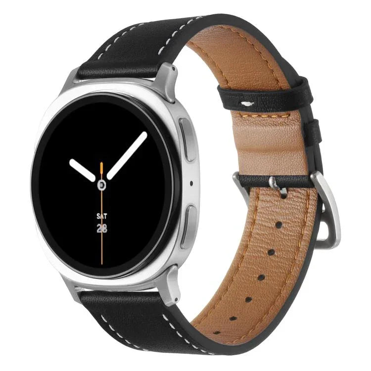 Dây đồng hồ da thật khóa bạc thép không gỉ, Dành cho Samsung Galaxy Watch8 / Watch8 Classic