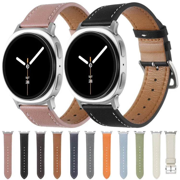 Dây đồng hồ da thật khóa bạc thép không gỉ, Dành cho Samsung Galaxy Watch8 / Watch8 Classic