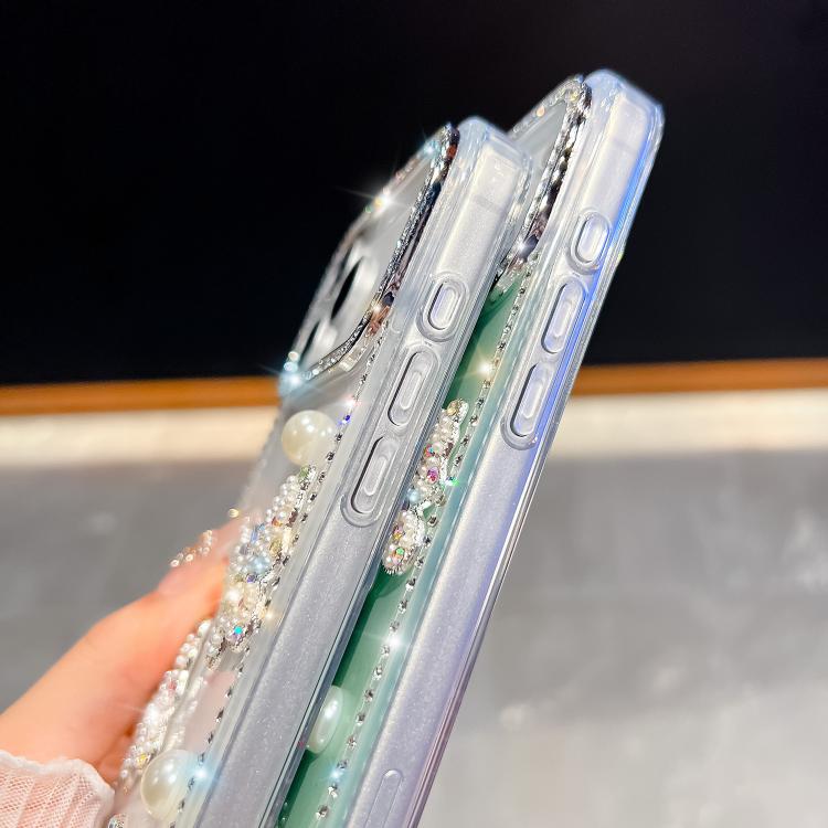 Ốp điện thoại chống sốc bốn góc đính ngọc trai kim cương lấp lánh hình bướm, dành cho iPhone 13