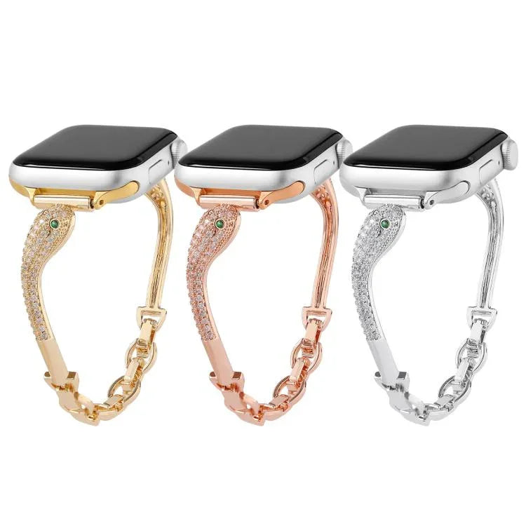 Dây Đeo Đồng Hồ Đầu Rắn Đính Zircon Mạ Đồng, Dành Cho Apple Watch 46mm / 49mm / 45mm / 44mm, Dành Cho Apple Watch 42mm / 41mm / 40mm / 38mm