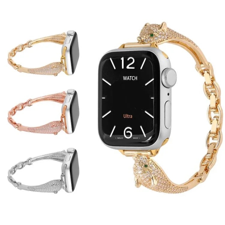 Dây Đeo Đồng Hồ Đầu Báo Đốm Đính Zircon Mạ Đồng, Dành Cho Apple Watch 46mm / 49mm / 45mm / 44mm, Dành Cho Apple Watch 42mm / 41mm / 40mm / 38mm