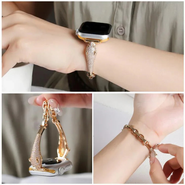 Dây Đeo Đồng Hồ Đầu Báo Đốm Đính Zircon Mạ Đồng, Dành Cho Apple Watch 46mm / 49mm / 45mm / 44mm, Dành Cho Apple Watch 42mm / 41mm / 40mm / 38mm