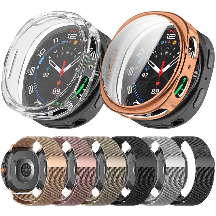 Dây đồng hồ kim loại từ tính Milanese kèm ốp bảo vệ TPU toàn diện, Dành cho Samsung Galaxy Watch8 44mm, Dành cho Samsung Galaxy Watch8 40mm