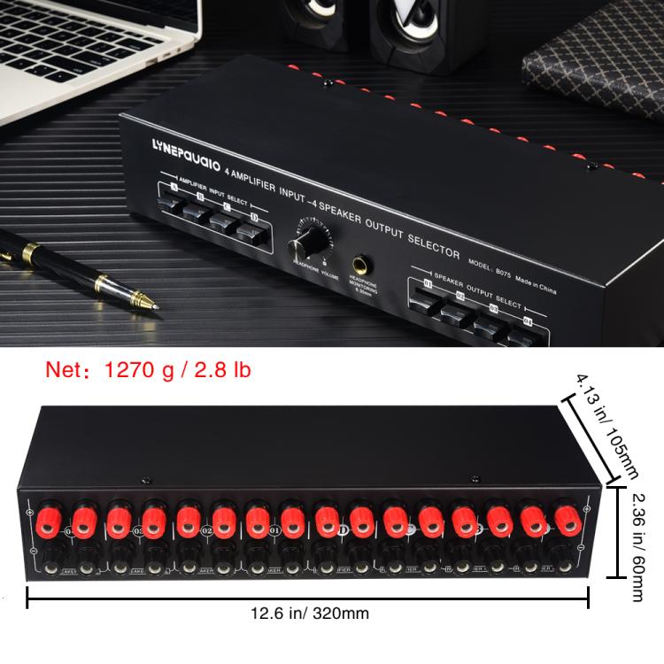 B075 Bộ chọn loa bộ khuếch đại công suất 4 đầu vào 4 đầu ra, 300W chất lượng âm thanh mỗi kênh không mất mát, B075