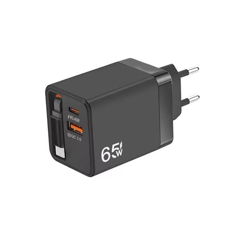 Cáp Type-C 3 trong 1 dài 70cm có thể rút gọn FC1, PD3.0, QC3.0, sạc điện thoại USB, phích cắm EU