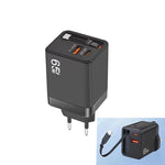 Cáp Type-C 3 trong 1 dài 70cm có thể rút gọn FC1, PD3.0, QC3.0, sạc điện thoại USB, phích cắm EU