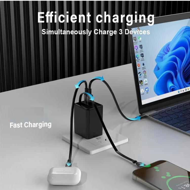 Cáp Type-C 3 trong 1 dài 70cm có thể rút gọn FC1, PD3.0, QC3.0, sạc điện thoại USB, phích cắm EU