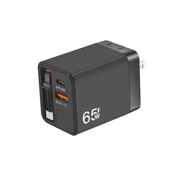 Cáp Type-C 3 trong 1 dài 70cm có thể rút gọn FC1, PD3.0, QC3.0, sạc điện thoại USB, phích cắm Mỹ
