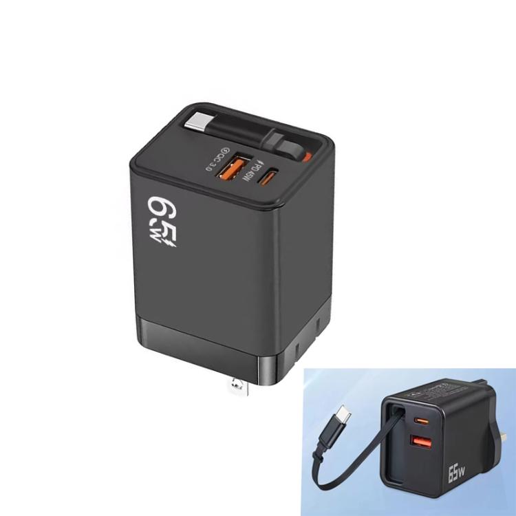 Cáp Type-C 3 trong 1 dài 70cm có thể rút gọn FC1, PD3.0, QC3.0, sạc điện thoại USB, phích cắm Mỹ