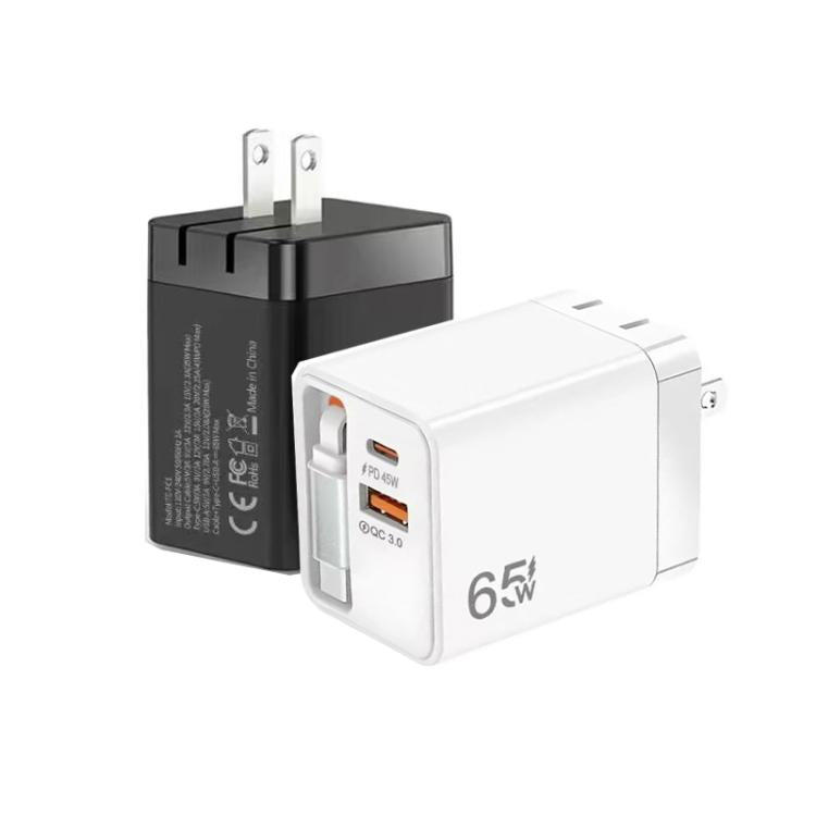 Cáp Type-C 3 trong 1 dài 70cm có thể rút gọn FC1, PD3.0, QC3.0, sạc điện thoại USB, phích cắm Mỹ