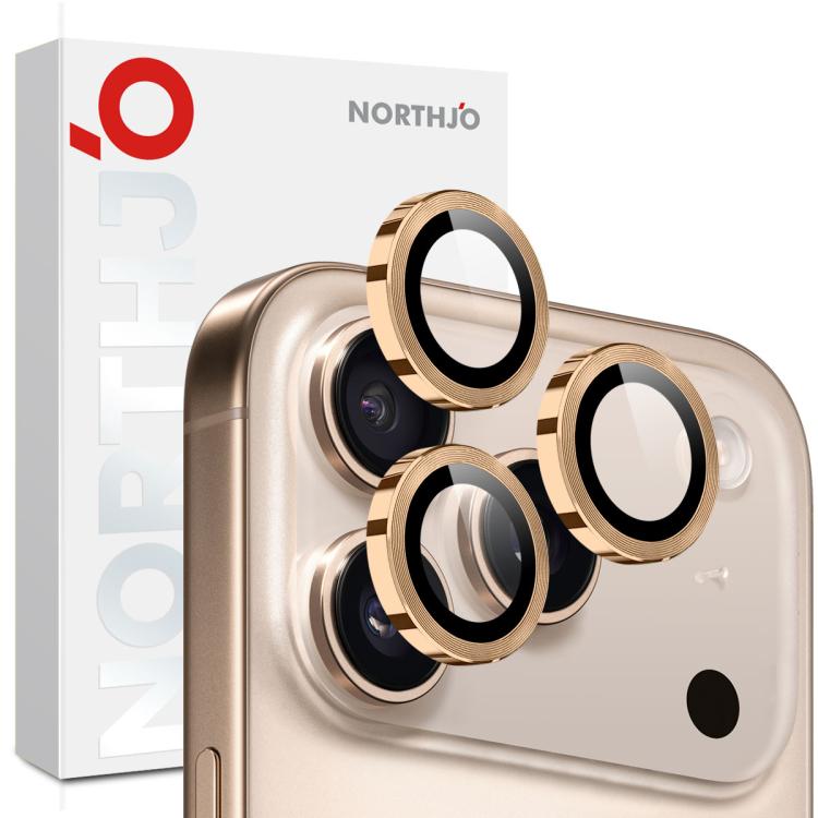 Miếng dán kính cường lực bảo vệ ống kính camera NORTHJO CD vòng kim loại, dành cho iPhone 17 Pro / 17 Pro Max