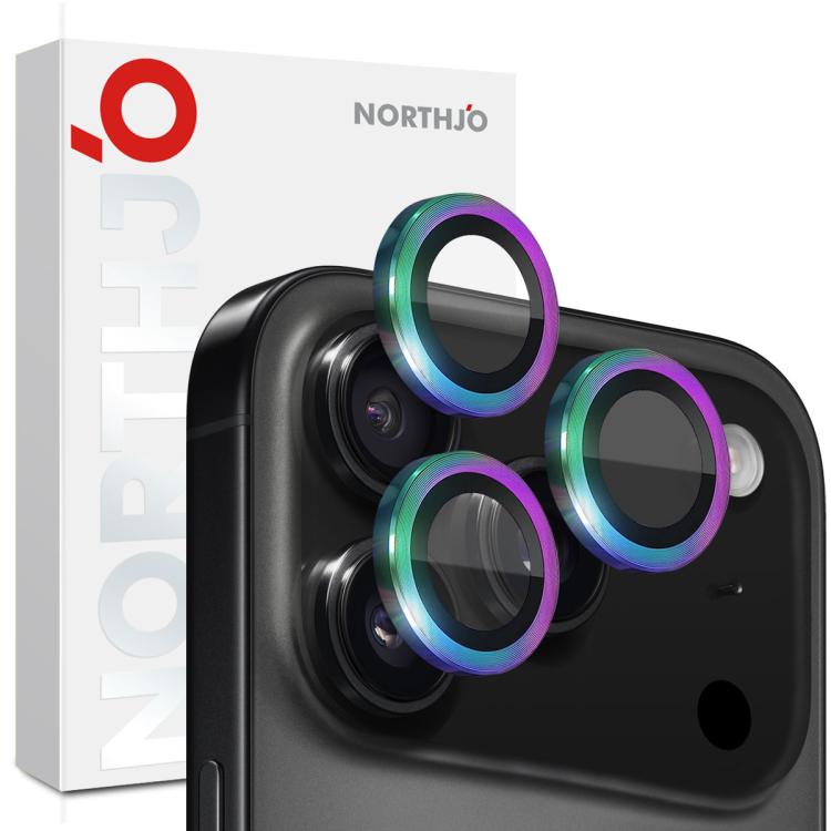 Miếng dán kính cường lực bảo vệ ống kính camera NORTHJO CD vòng kim loại, dành cho iPhone 17 Pro / 17 Pro Max