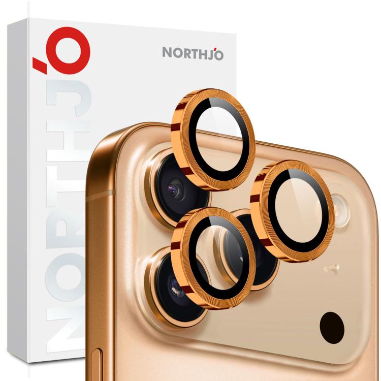 Miếng dán kính cường lực bảo vệ ống kính camera NORTHJO CD vòng kim loại, dành cho iPhone 17 Pro / 17 Pro Max