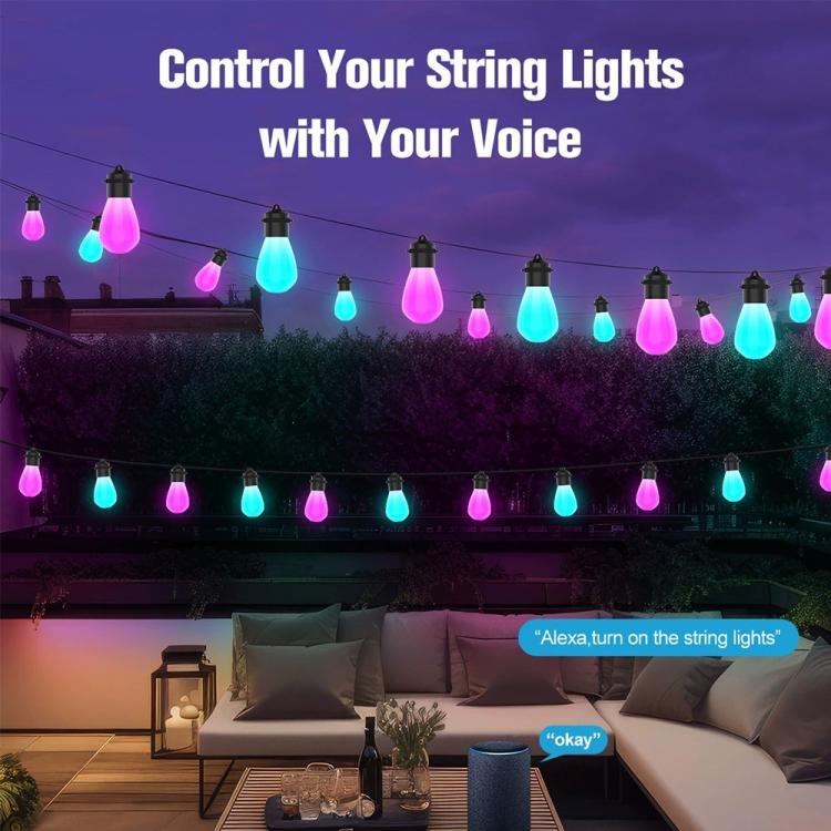 Đèn dây ngoài trời thông minh RGBIC LED S14 điều khiển qua app và giọng nói Bluetooth dài 12M 20 bóng