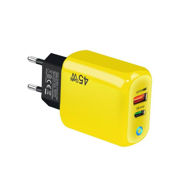 Sạc tương thích đầy đủ GaN 45W PD3.0 + QC3.0 cho laptop / máy tính bảng, phích cắm EU, phích cắm EU