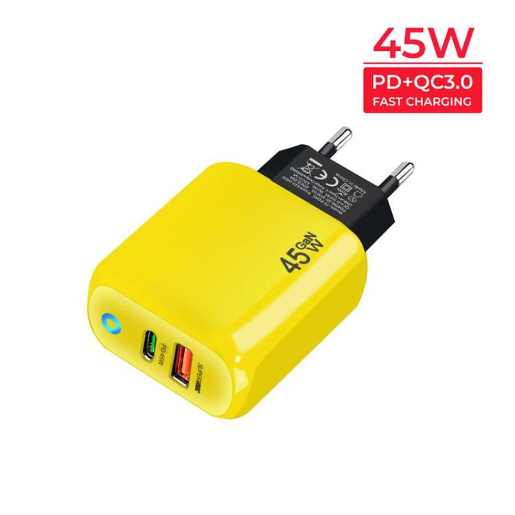GaN 45W PD3.0 + QC3.0 Fully Compatible Protocol Charger for Laptops / Tablets，EU Plug, EU Plug
