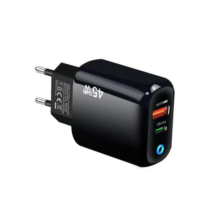 GaN 45W PD3.0 + QC3.0 Fully Compatible Protocol Charger for Laptops / Tablets，EU Plug, EU Plug