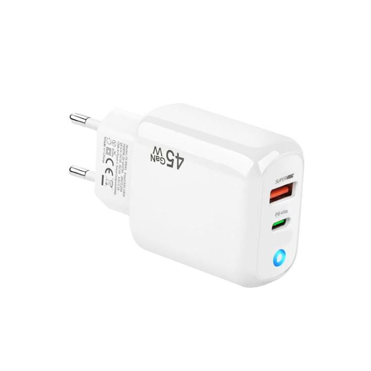 GaN 45W PD3.0 + QC3.0 Fully Compatible Protocol Charger for Laptops / Tablets，EU Plug, EU Plug