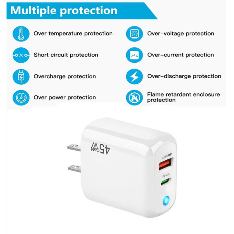 GaN 45W PD3.0 + QC3.0 Fully Compatible Protocol Charger for Laptops / Tablets，US Plug, US Plug