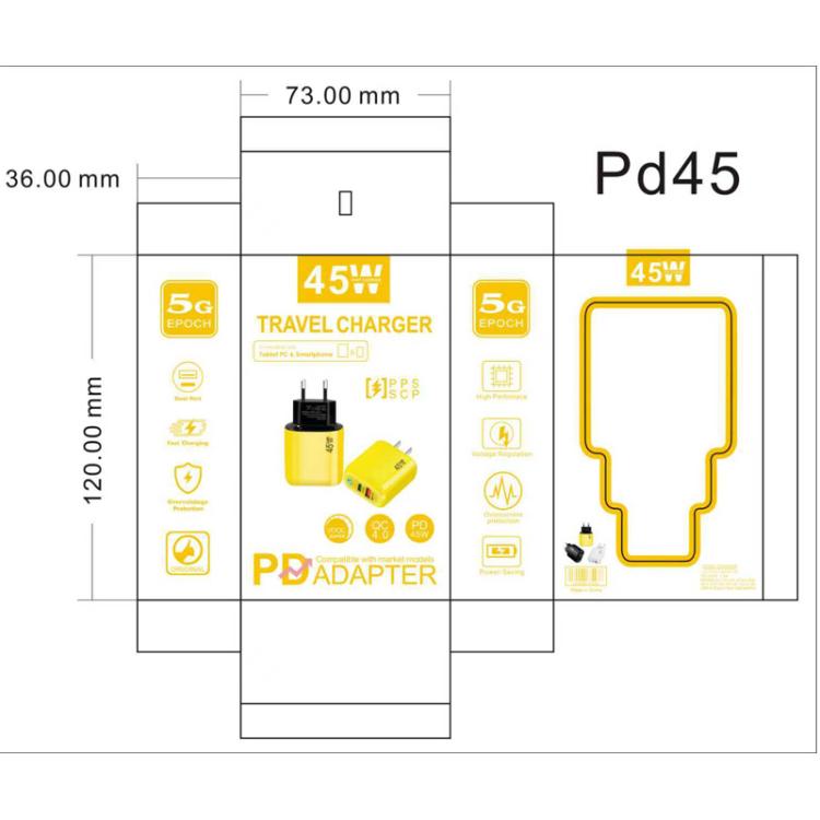 GaN 45W PD3.0 + QC3.0 Fully Compatible Protocol Charger for Laptops / Tablets，US Plug, US Plug