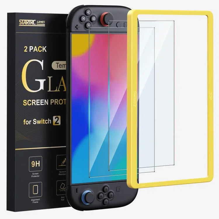 Bộ bảo vệ màn hình kính cường lực 2 mảnh + khung căn chỉnh cho máy chơi game, dành cho Nintendo Switch 2