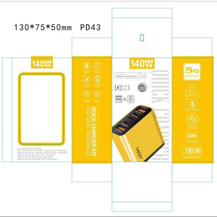 TE-PD43 Sạc đa cổng Type-C x 3, USB-A x 2 cho điện thoại / máy tính bảng, phích cắm US, phích cắm US
