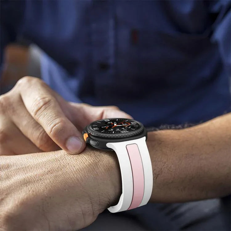 Dây Đồng Hồ Silicone Hai Màu Sọc Dọc Khóa Bạc, Dành Cho Samsung Galaxy Watch8 / Watch8 Classic