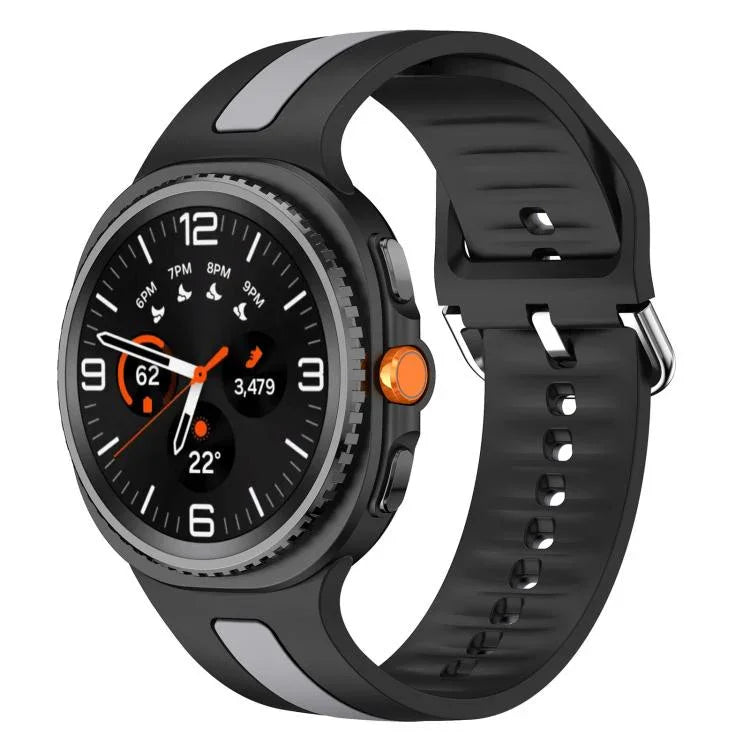 Dây Đồng Hồ Silicone Hai Màu Sọc Dọc Khóa Bạc, Dành Cho Samsung Galaxy Watch8 / Watch8 Classic
