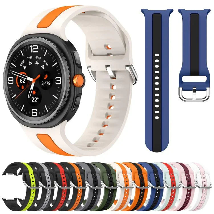 Dây Đồng Hồ Silicone Hai Màu Sọc Dọc Khóa Bạc, Dành Cho Samsung Galaxy Watch8 / Watch8 Classic