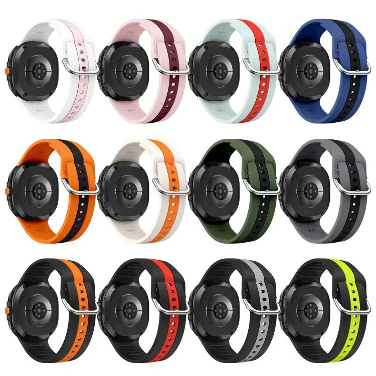 Dây Đồng Hồ Silicone Hai Màu Sọc Dọc Khóa Bạc, Dành Cho Samsung Galaxy Watch8 / Watch8 Classic