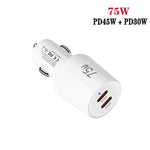 Sạc xe hơi sạc nhanh cổng đôi TE-P66 75W Type-C x 2 kèm cáp dữ liệu Type-C sang Type-C / 8 chân, TE-P66 có cáp
