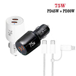 Sạc xe hơi sạc nhanh cổng đôi TE-P66 75W Type-C x 2 kèm cáp dữ liệu Type-C sang Type-C / 8 chân, TE-P66 có cáp