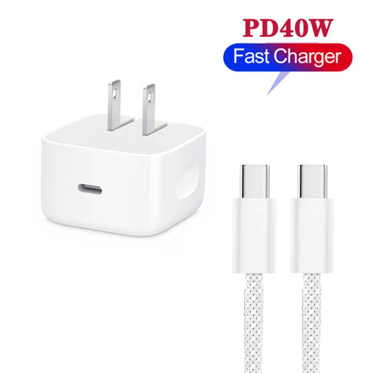 Bộ sạc gập A3365 PD40W USB-C / Type-C với cáp dữ liệu Type-C to Type-C, phích cắm US, phích cắm US + cáp Type-C 1m, phích cắm US + cáp Type-C 2m